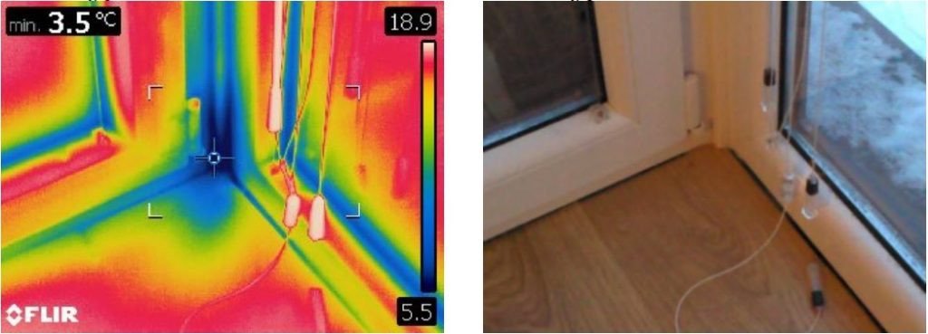 Przykładowy termogram — widoczne mostki termiczne przy oknie